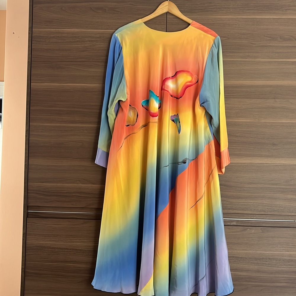 FABULOUS vintage Yolanda Lorente hand painted silk dress size 3 (L) very unique! - Picture 2 of 9